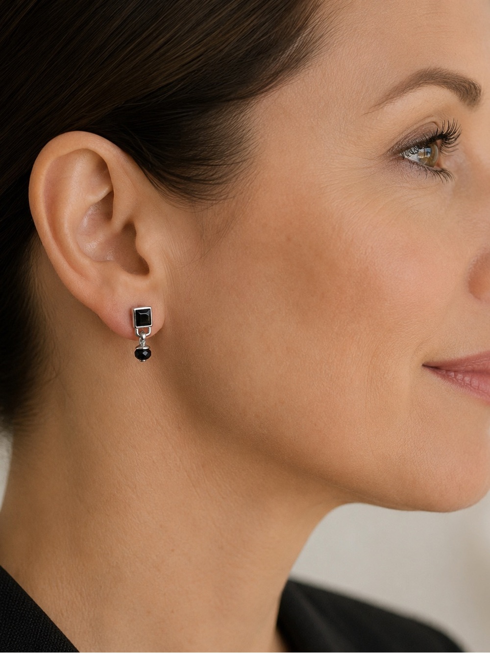 Silpada Rare VHTF Sterling Silver Square Onyx w/Faceted Onyx Bead Post Earrings